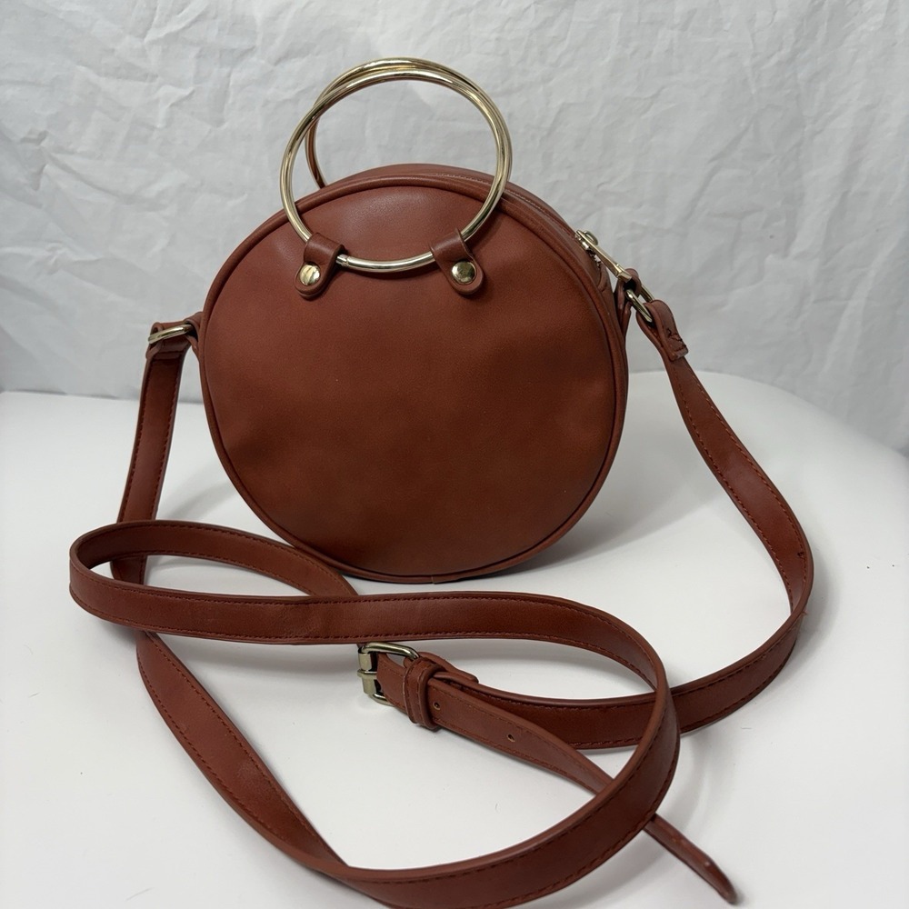LC Lauren‎ Conrad Aster Circle Crossbody Bag Brown Faux Leather O-Ring Handle